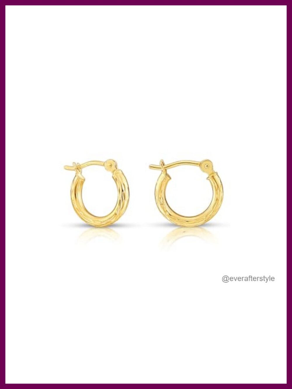 10K Yellow Gold Hand Engraved Diamond-cut Round Hoop Earrings 12mm